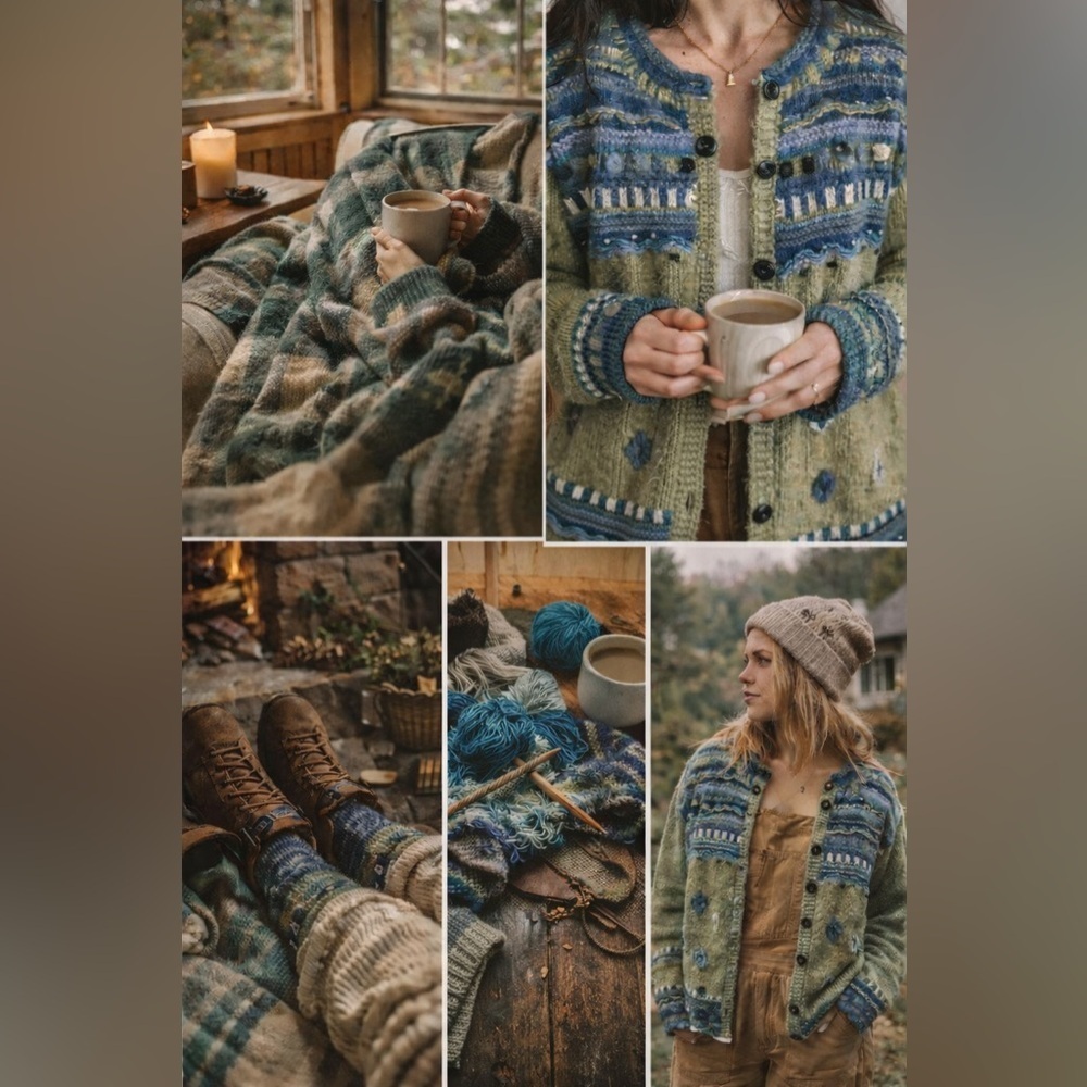 Newari Icelandic Design Wool Cardigan Sweater Vintage Nepal Handcrafted L/XL - Picture 4 of 14